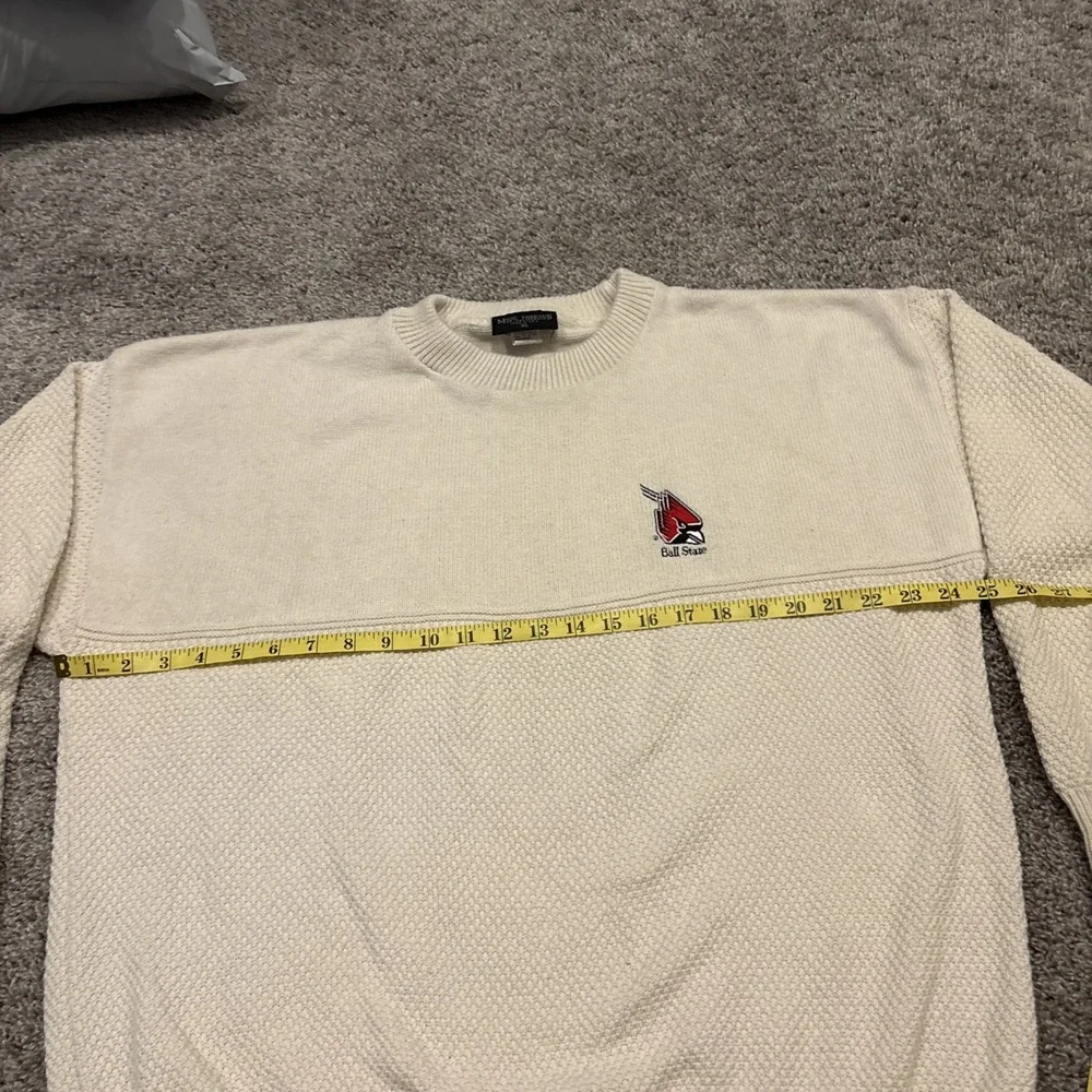 Vintage Ball State Collard Knit Cream Sweater Mens Size XL Super Rare